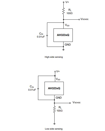 Applikations-Schaltungsdiagramm - Diodes Incorporated AH32x Unipolare Zweidraht-Hall-Effekt/Verriegelungsschalter